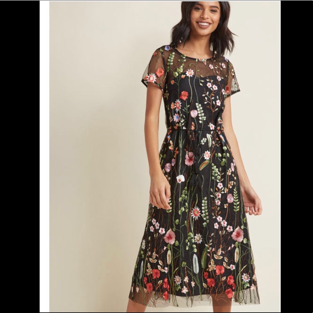 Black Dress with Sheer Floral Overlay